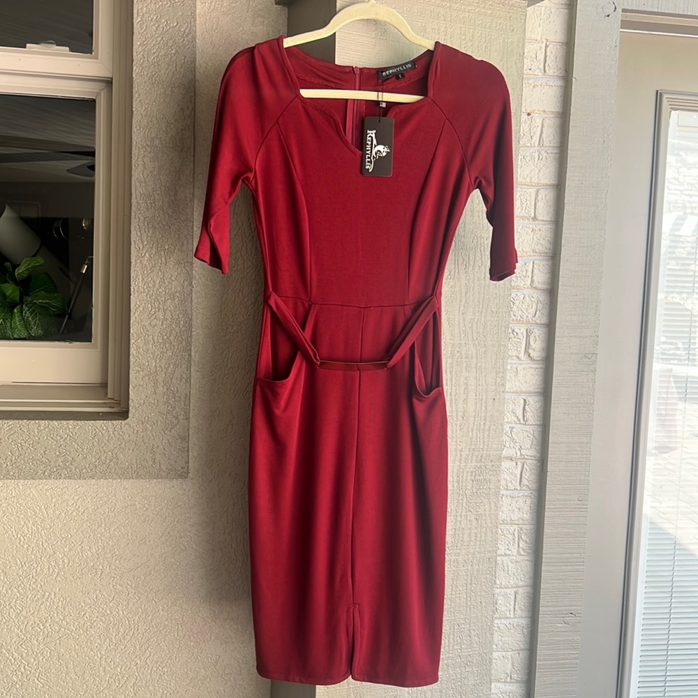 NWT REPHYLLIS retro short sleeve dress red pockets S